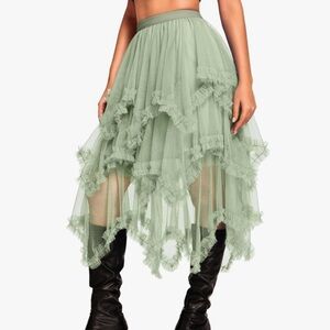 Elegant Green Layered Women's Skirt